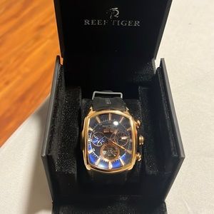 Reef Tiger/RT Top Brand Luxury Big Watch for Men Blue Dial Mechanical Tourbillon